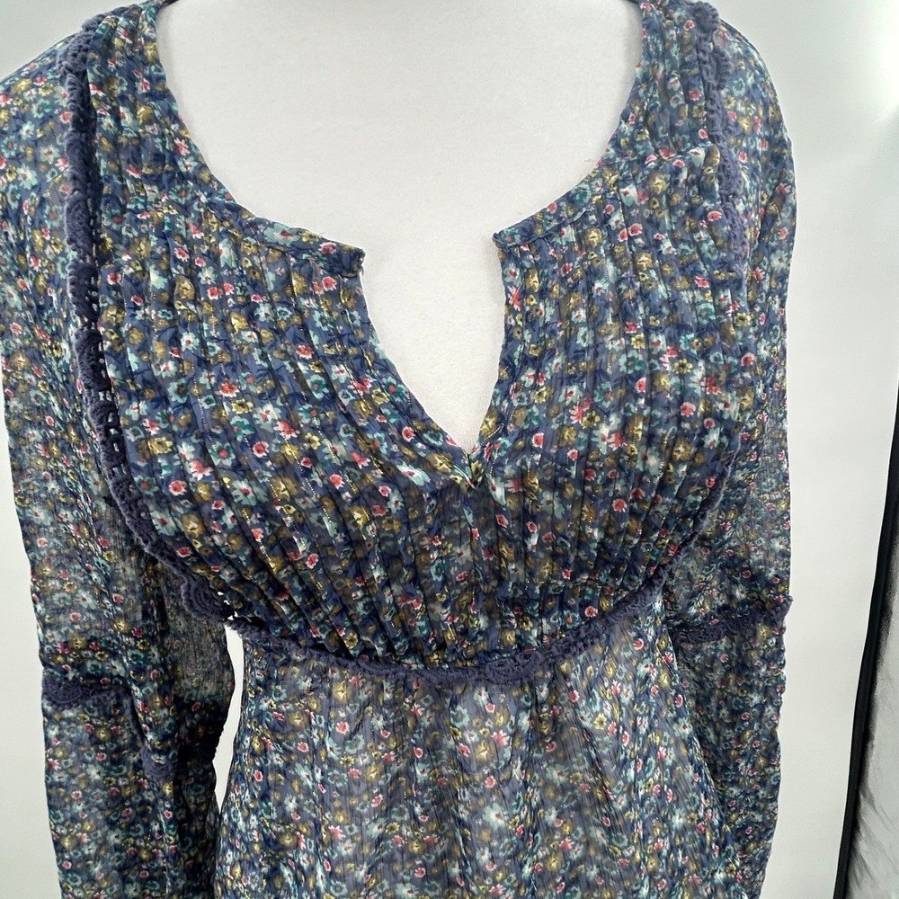 American Rag Boho Floral Peasant Blouse Sheer Lace Trim Cottagecore S Peasant - Picture 8 of 13
